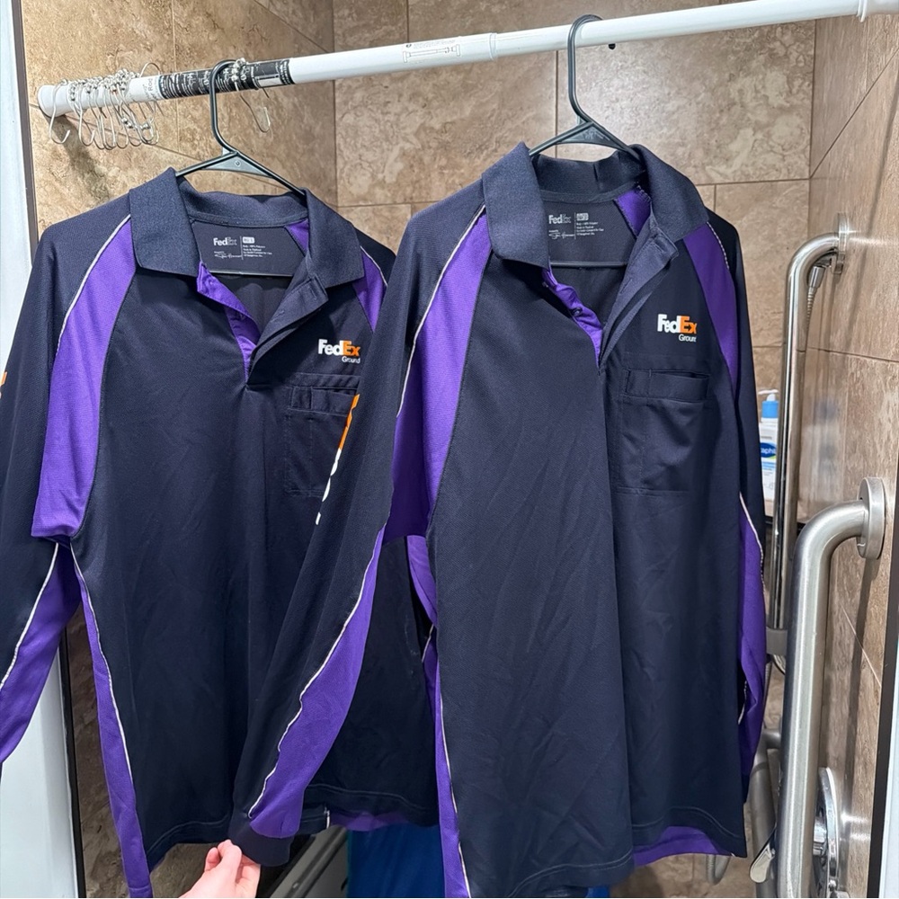 FedEx Ground Men's Black and Purple Long Sleeve Polo Shirts
